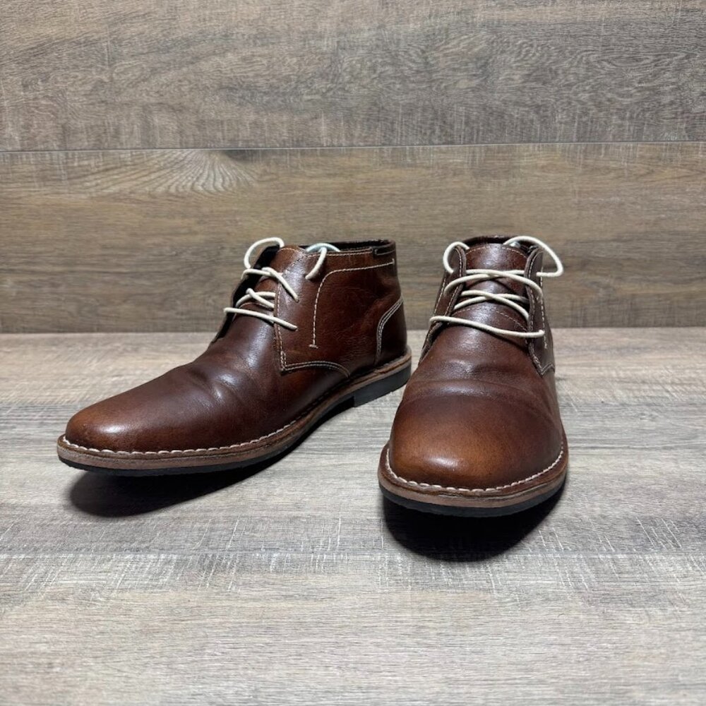 Steve Madden P-Ivon Wood Brown Leather Chukka Boots Men's Size 10.5